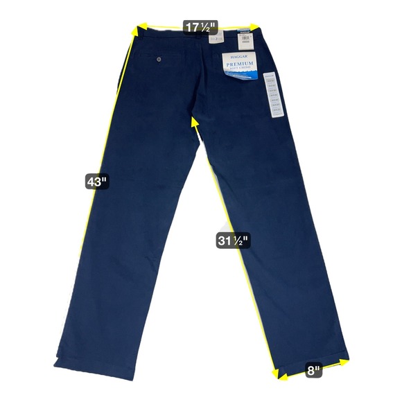 Haggar Men's 34x32 Premium Soft Chino Pants Blue Straight Fit‎ Flex Waist NWT - Picture 6 of 6